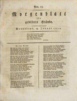 Nro. 13. Sonnabend, 15. Januar 1820. - Nro. 18. Freitag, 21. Januar 1820.