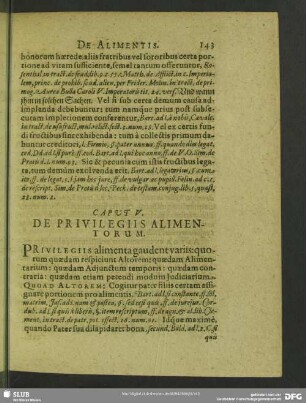 Caput V. De Privilegiis Alimentorum