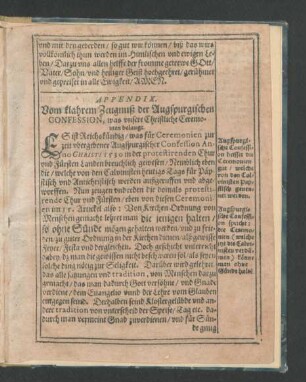 Appendix. Vom klahrem Zeugnuß der Augspurgischen Confession ...