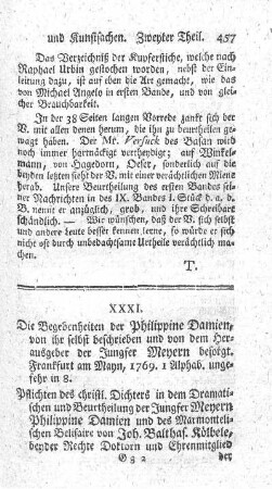 Pflichten des christlichen Dichters in dem Dramatischen und Beurtheilung der Jungfer Meyern, Philippine Damien und des Marmontelischen Belisaire.