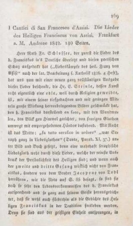 169-173 [Rezension] Franz von Assisi, Heiliger, Die Lieder des heiligen Franciscus von Assisi