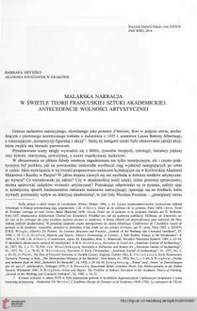39: Malarska narracja w świetle teorii francuskiej sztuki akademickiej : antecedencje wolności artystycznej