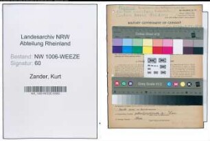 Entnazifizierung Kurt Zander , geb. 13.11.1905 (Zollsekretaer)