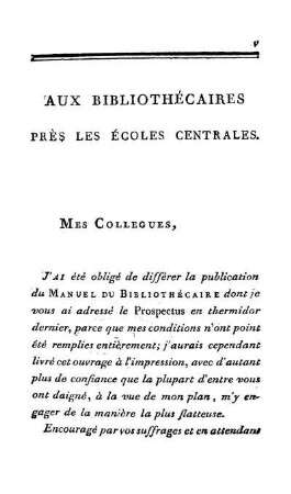 Aux Bibliothécaires Près Les Écoles Centrales.
