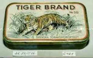 Blechdose für Tabak? "TIGER BRAND Nr. 512 SVENSKA TOBAKSMONOPOLET" (Abbildung eines Tigers)
