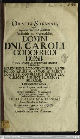 Oratio solemnis, qua C. G. Bosii laudes recitare conatus est