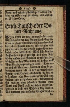 Stich - Tausch - oder Baratt - Rechnung