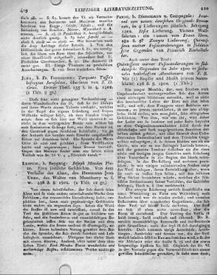 Jena, b. Fr. Frommann: Torquato Tasso's befreytes Jerusalem, übersetzt von J. D. Gries. Dritter Theil. 155 S. in 4. 1802.
