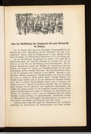 Von der Aufstellung des Regiments bis zum Einmarsch in Belgien