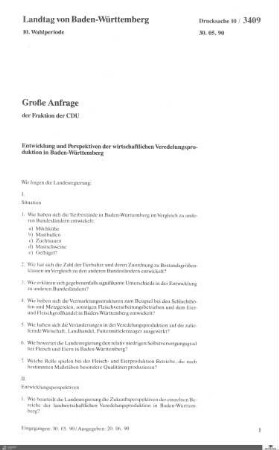 Anfrage der CDU: Entwicklung der wirtschaftlichen Veredelungsproduktion