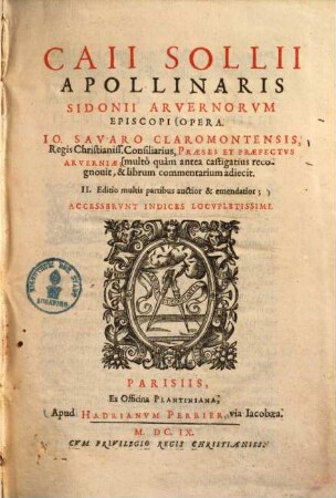 Caii Solii Apollinaris Sidonii ... opera