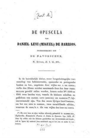 De Opuscula van Daniel Levi (Miguel) de Barrios / [M. Roest]