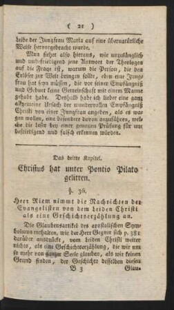 Das dritte Kapitel. Christus hat unter Pontio Pilato gelitten.