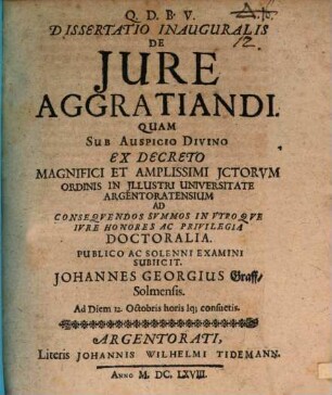 Dissertatio inauguralis De jure aggratiandi