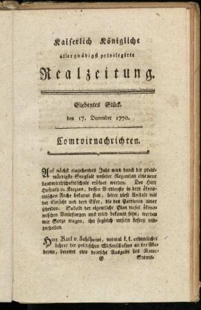 Siebentes Stück. den 17. December 1770.