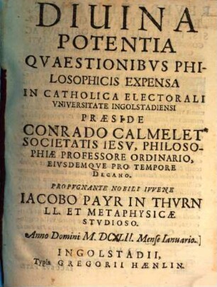 Divina potentia quaestionibus philosophicis expensa