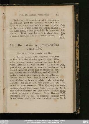 XII. De natura ac proprietatibus verae fidei.