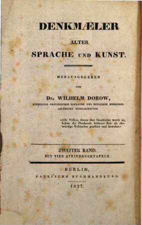 Denkmäler alter Sprache und Kunst, 2. Museum für Geschichte, Sprache, Kunst und Geographie