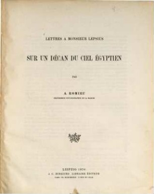 Lettres à Monsieur Lepsius sur un décan du ciel égyptien