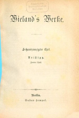 Wieland's Werke, 26. Aristipp ; 2
