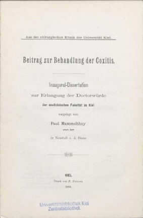 Beitrag zur Behandlung der Coxitis