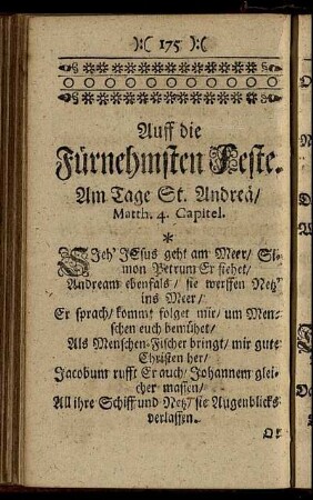 Auff die Fürnehmsten Feste.