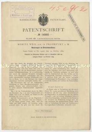 Patentschrift über Neuerungen an Dreschmaschinen, Patent-Nr. 14985