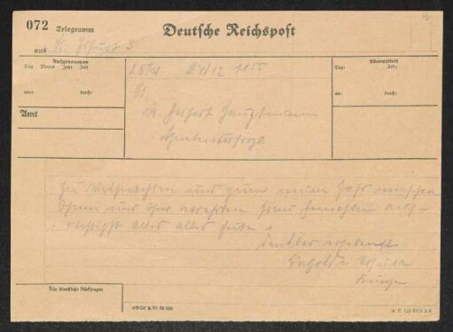 Brief von Ingolf Kuntze und Ursula Kuntze an Gerhart Hauptmann