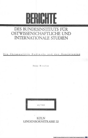 Die Chinapolitik Rußlands und der Sowjetunion
