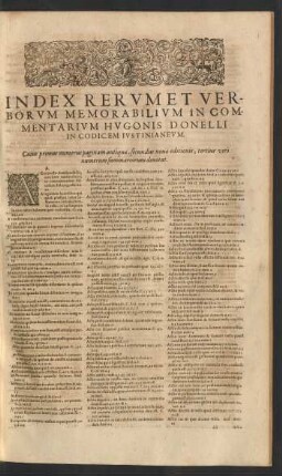 Index Rerum Et Verborum Memorabilium In Commentarium Hugonis Donelli In Codicem Iustinianeum.
