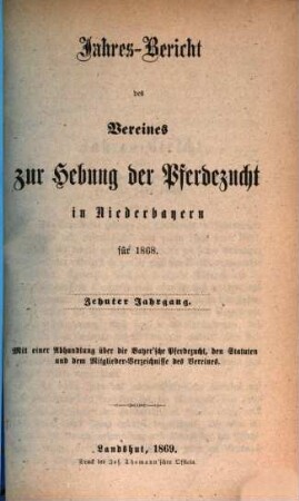 Jahresbericht für das Jahr .... 10. 1868 (1869)