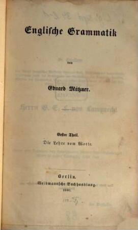 Englische Grammatik, 1. Die Lehre vom Worte