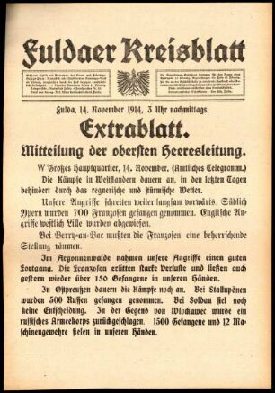 Zweite Ausgabe vom Samstag, den 14. November 1914.