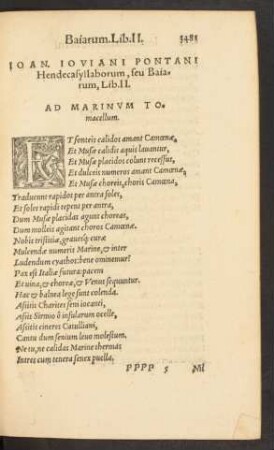 Ioan. Ioviani Pontani Hendecasyllaborum, seu Baiarum, Lib. II.
