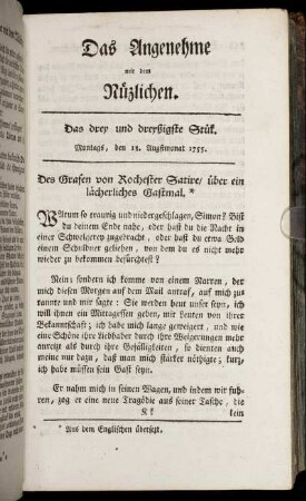 Das drey und dreyßigste Stück. Montags, den 18. Ausgustmonat, 1755.