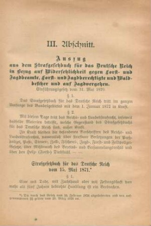 III. Abschnitt. Auszug aus dem Strafgesetzbuch für das Deutsche Reich
