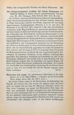 361 [Rezension] Köhler, Ludwig, Das formgeschichtliche Problem des Neuen Testamentes