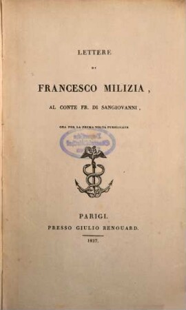 Lettere di Milizia al Conte Fr. di Sangiovanni