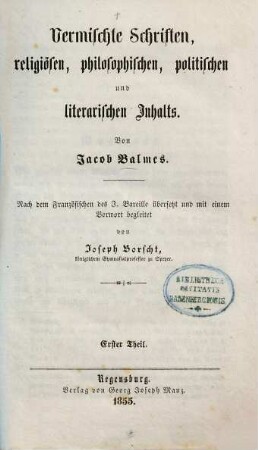 Vermischte Schriften religiösen, philosophischen, politischen und literarischen Inhalts. 1