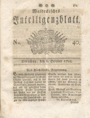 No. 40, Dienstag, den 6. October 1795
