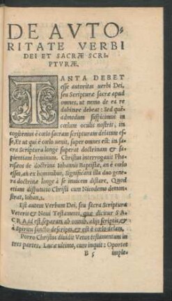 De Autoritate Verbi Dei Et Sacrae Scripturae.