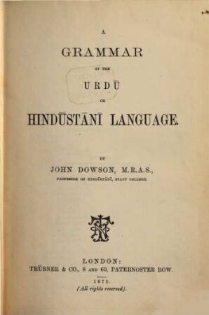 A Grammar of the Urdū or Hindūstānī Language
