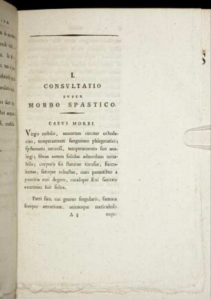 I. Consultatio Super Morbo Spastico.