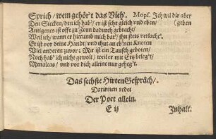 Das sechste HirtenGespräch/ Darinnen redet Der Poet allein.