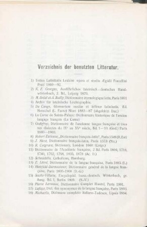 Verzeichnis der benutzten Litteratur.
