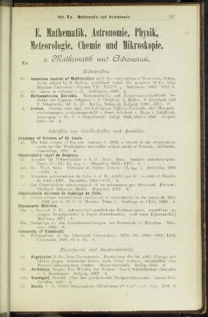 E. Mathematik, Astronomie, Physik, Meteorologie, Chemie und Mikroskopie