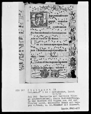 Antiphonarium (Benediktinerhandschrift) — Textseite mit figürlichen Darstellungen, Folio 280recto