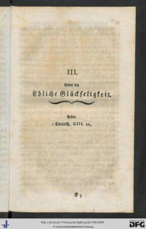 III. Über die Ehliche Glückseligkeit.