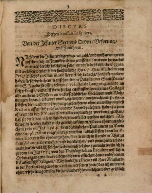 Von der Jesuiter Sect : d.i. Kurtzer Bericht von der Jesuiter ersten ankunfft, Stifftung, Orden ...