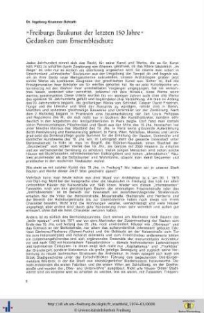 „Freiburgs Baukunst der letzten 150 Jahre" - Gedanken zum Ensembleschutz